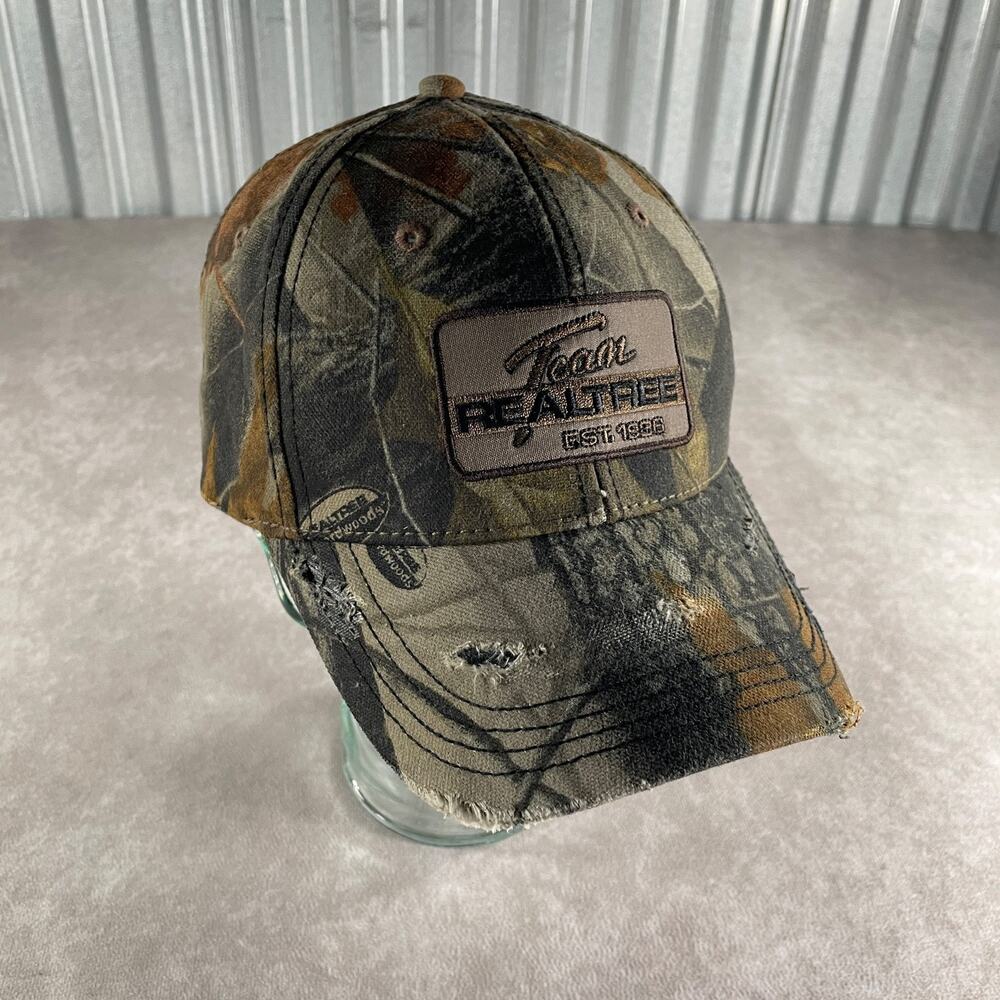 Team Realtree Mens OSFM Camo Distressed Strapback Dad Hat Cap Outdoor Gorpcore